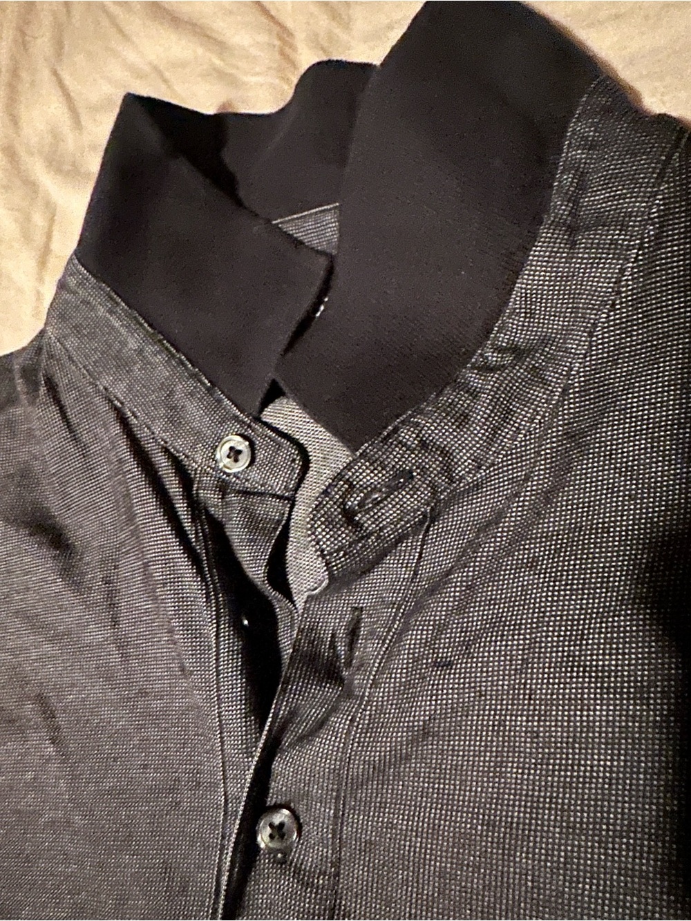 Black Button-Up Shirt with Contrast Collar